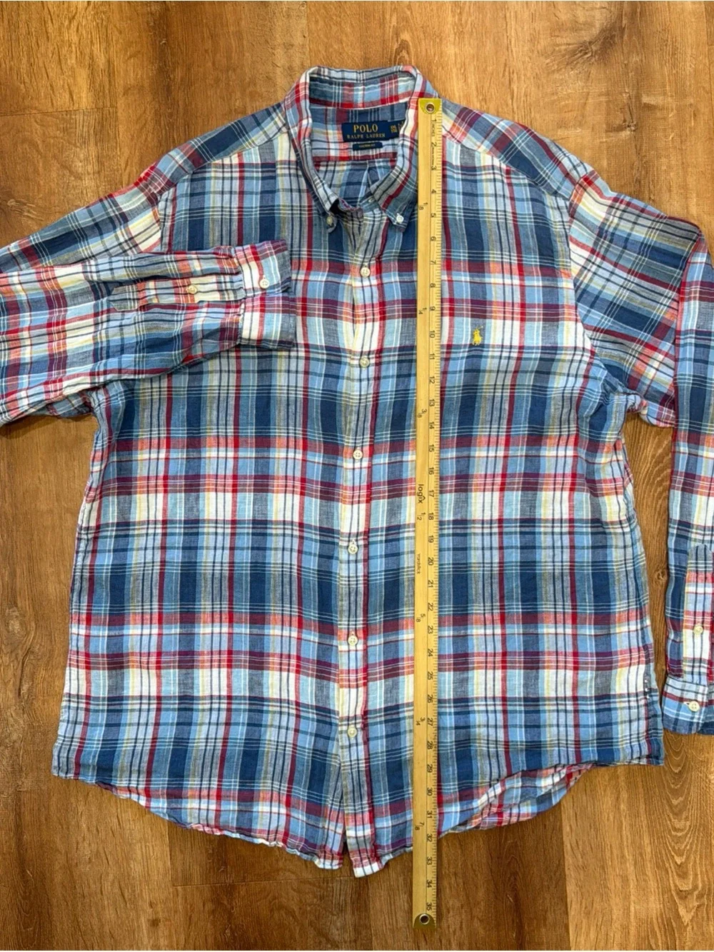 Polo Ralph Lauren 100% Linen Shirt Mens 2XL Plaid Long Sleeve Button Down Casual